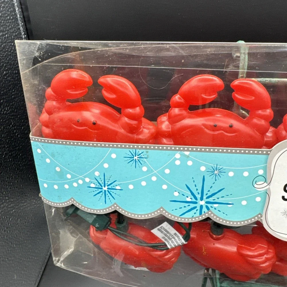 VTG Lobster Blow Mold String Lights Red Nautical Sea Tiki Beach Decor Set of 10